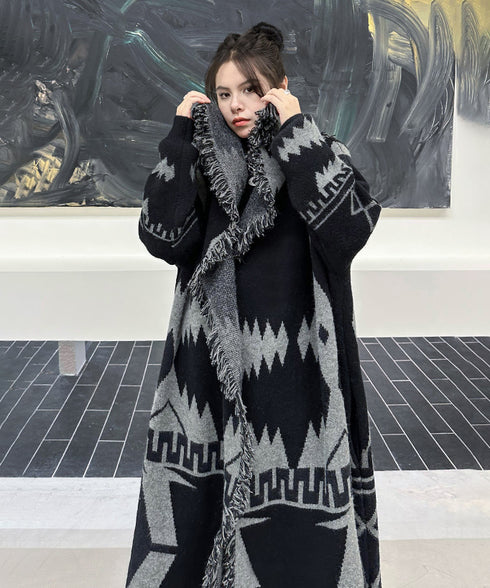Fringe Pattern Long Coat